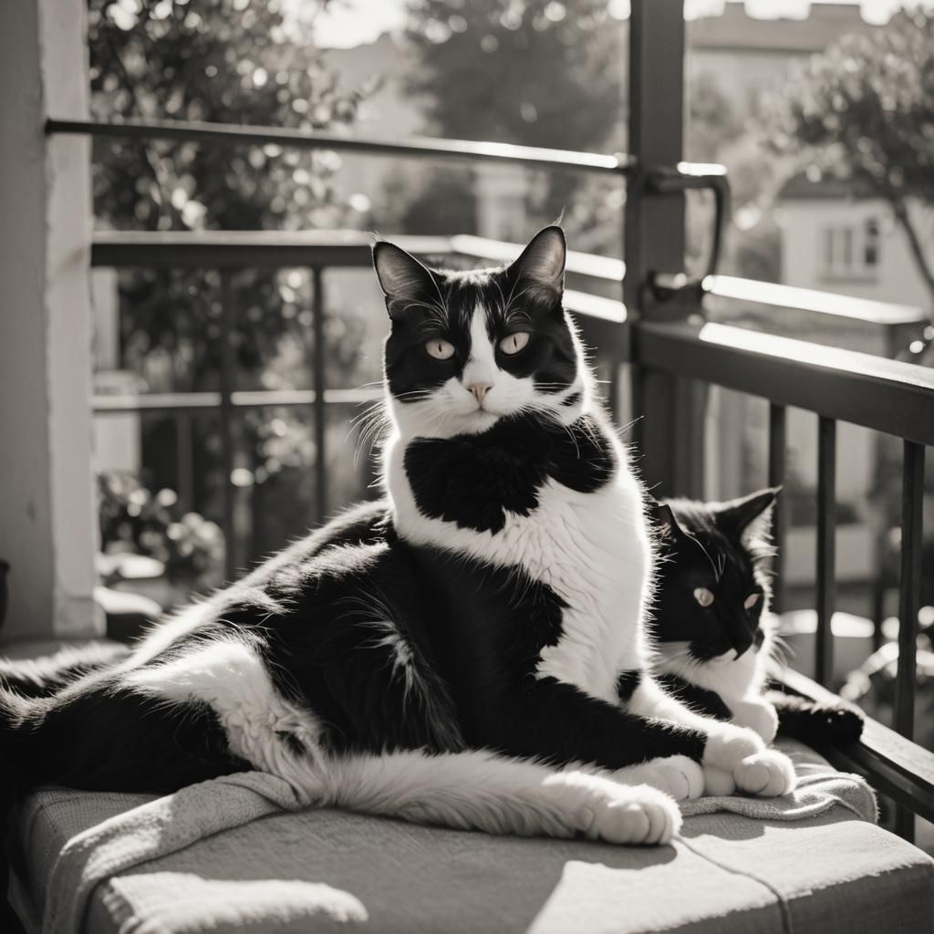 Cats Lounging in the Sun: Black and White Film Photography