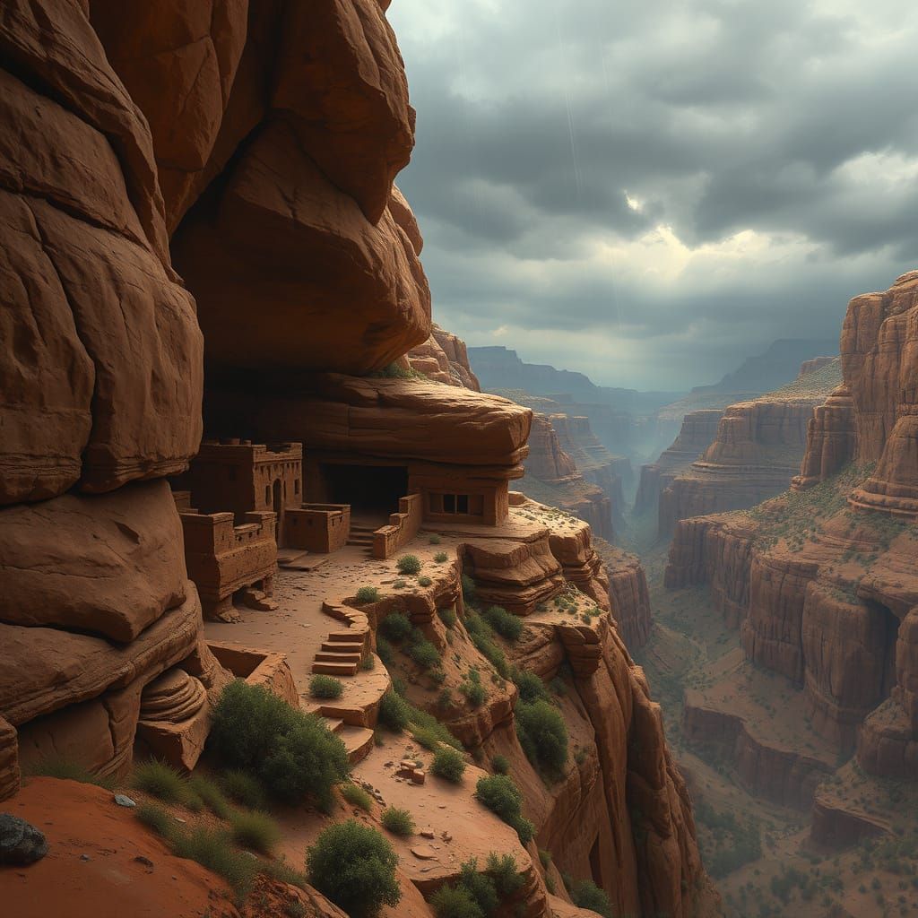 Ancient Pueblo Cliff Dwelling in Dramatic Moody Light