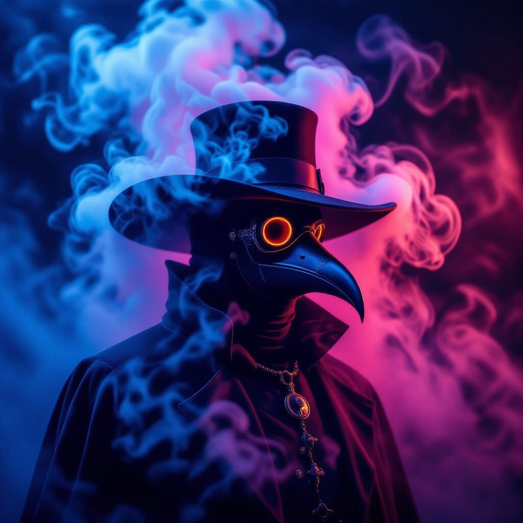 Spooky Neon Smoke Plague Doctor Portrait