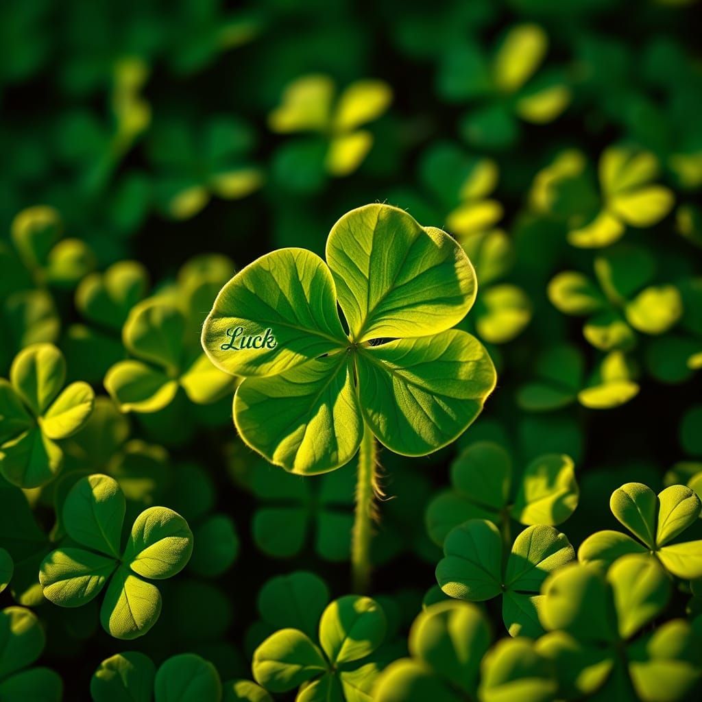 A Rare, Lucky Four-Leaf Clover in a Vibrant Emerald Field