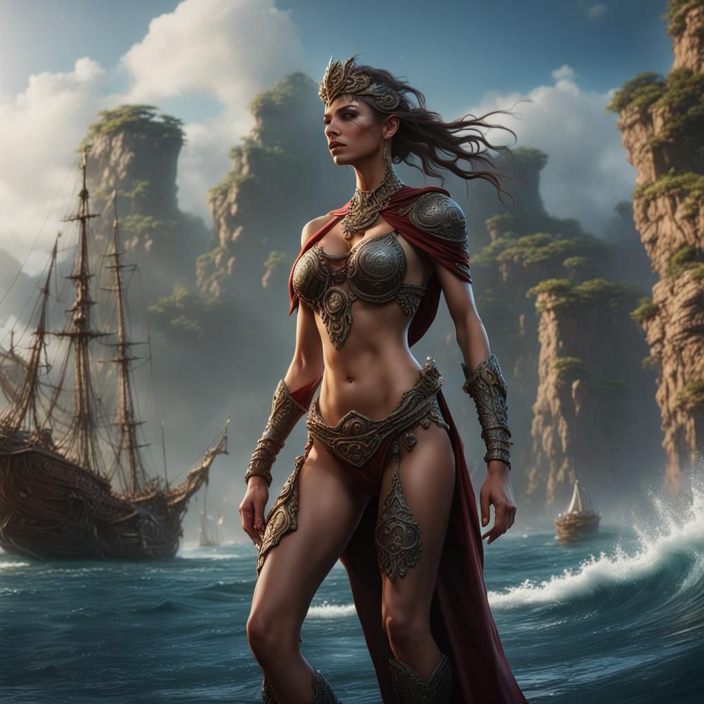 Woman in Bikini on Pier: Detailed Matte Painting