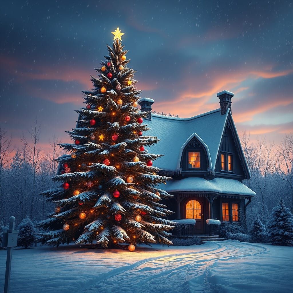 Majestic Christmas Tree in a Whimsical Winter Wonderland