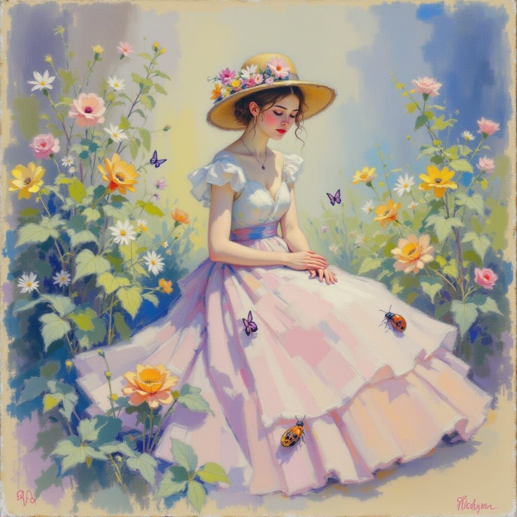 Dreamy Garden Scene in Neo-Impressionist Style
