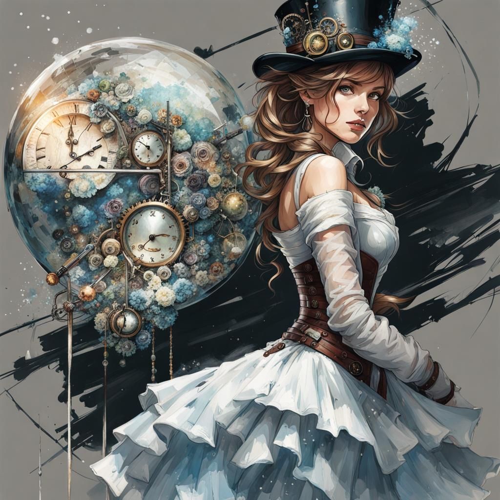 Steampunk Anime Portrait with Disco Ball