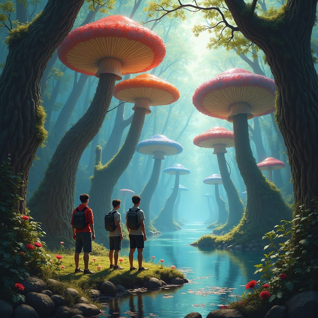 Enchanted Underground Forest with Giant Mushroom Trees