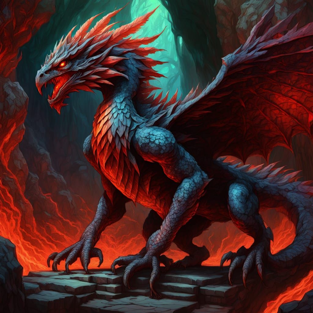 Dark Fantasy Dragon-Gryphon Hybrid in Scaly Armor