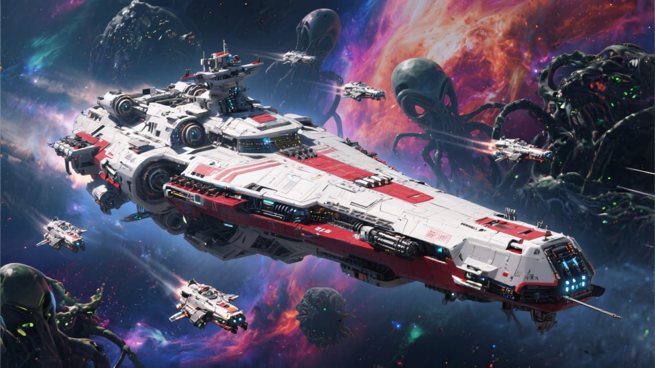 Futuristic Space Battle Against Alien Invasion