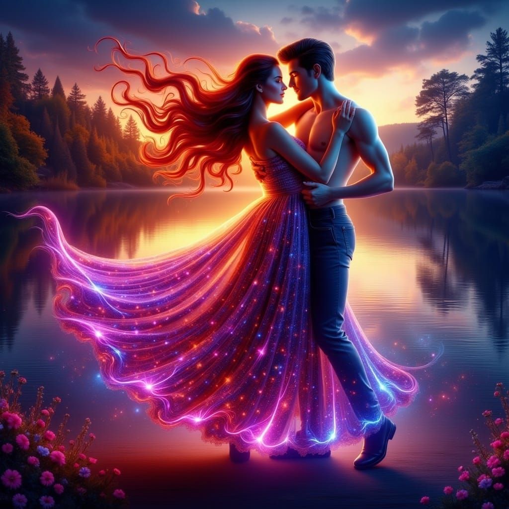Electrifying Dance of Love Near the Lake