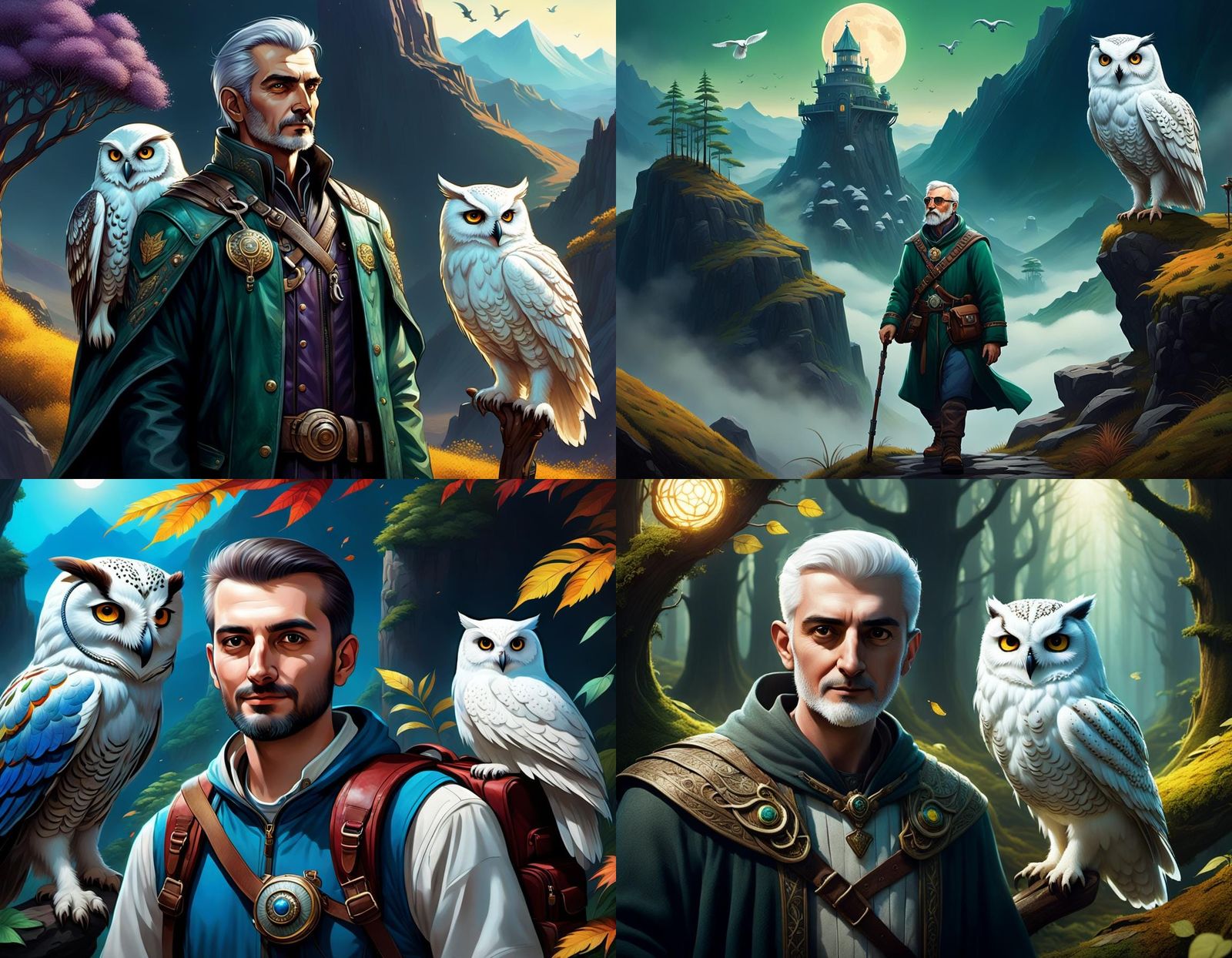 Man and White Owl Companion on Uncharted Lands