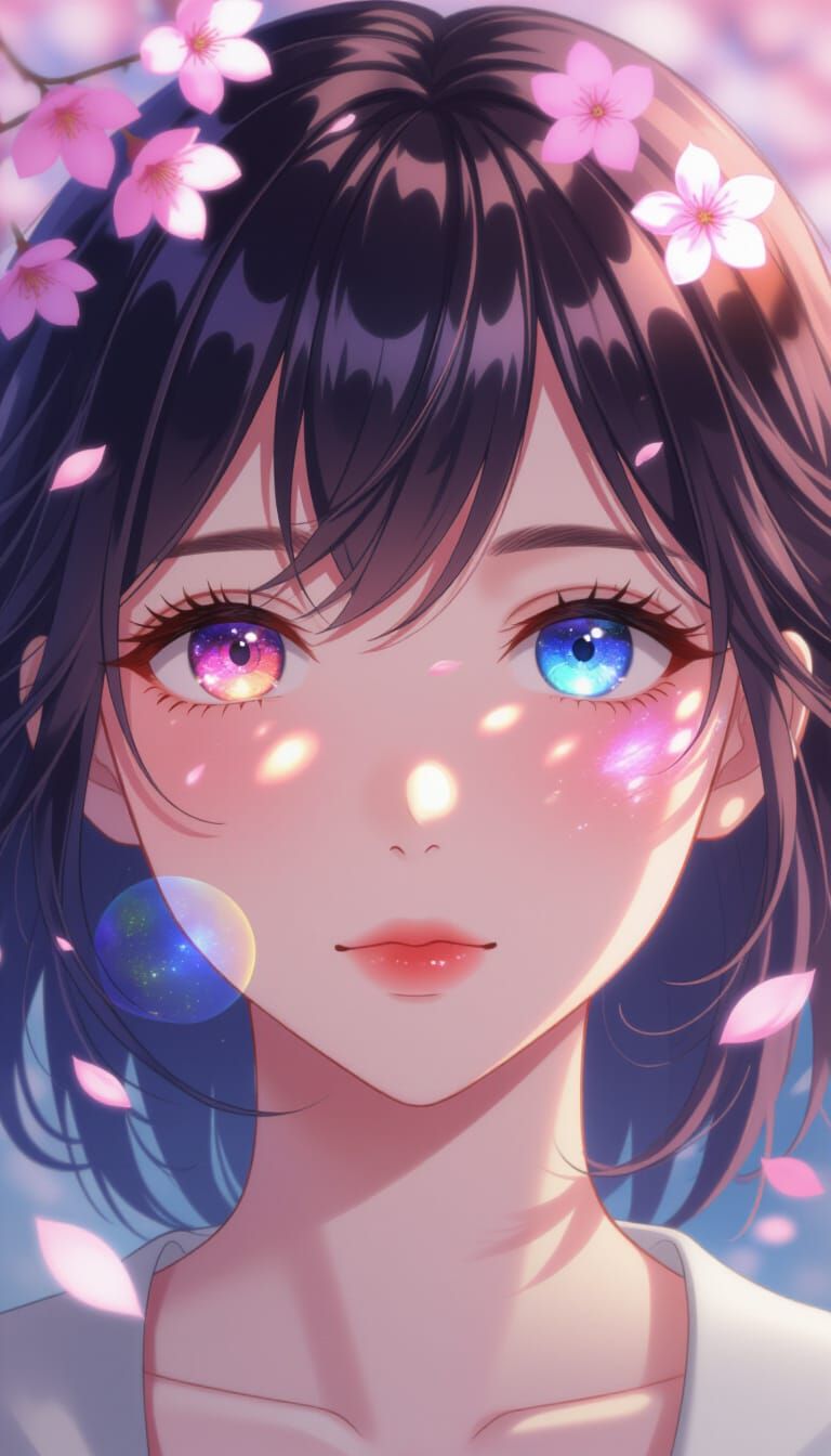 Anime Portrait of Woman with Glowing Heterochromatic Eyes