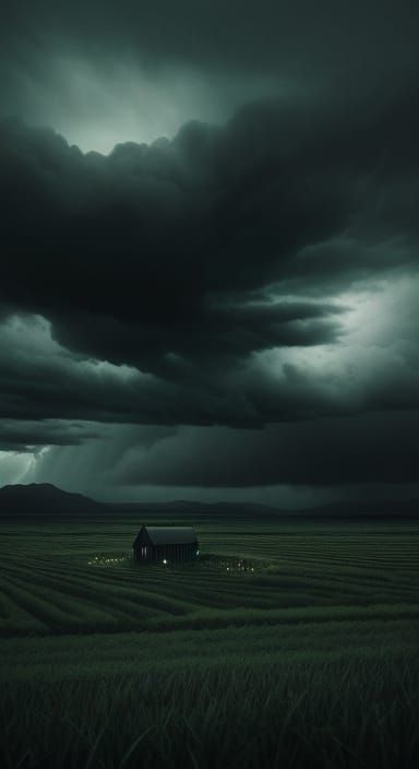 Eerie Armchair in Stormy Field with Crosses