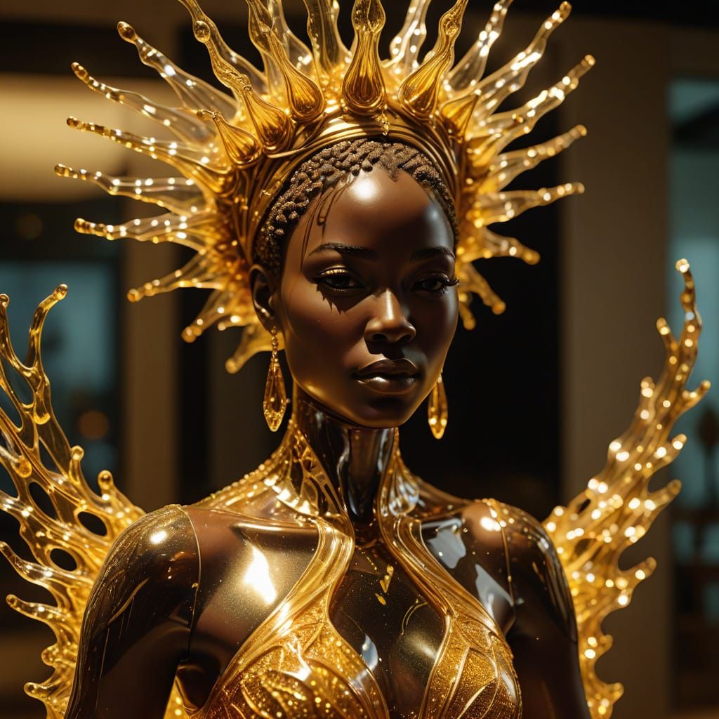 Afrocentric Glass Woman With Liquid Gold and Flames