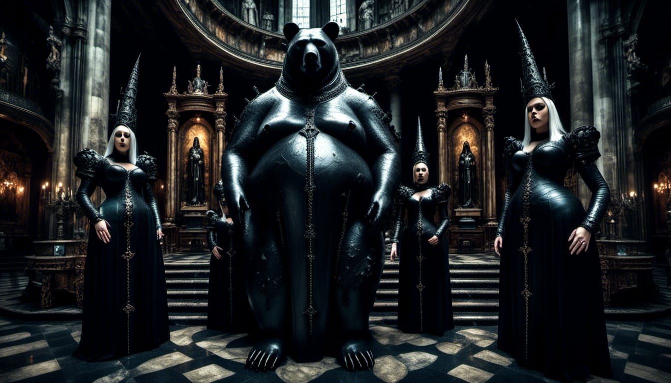 Gothic Bear Pope Officiating Witches' Marriage Ceremony