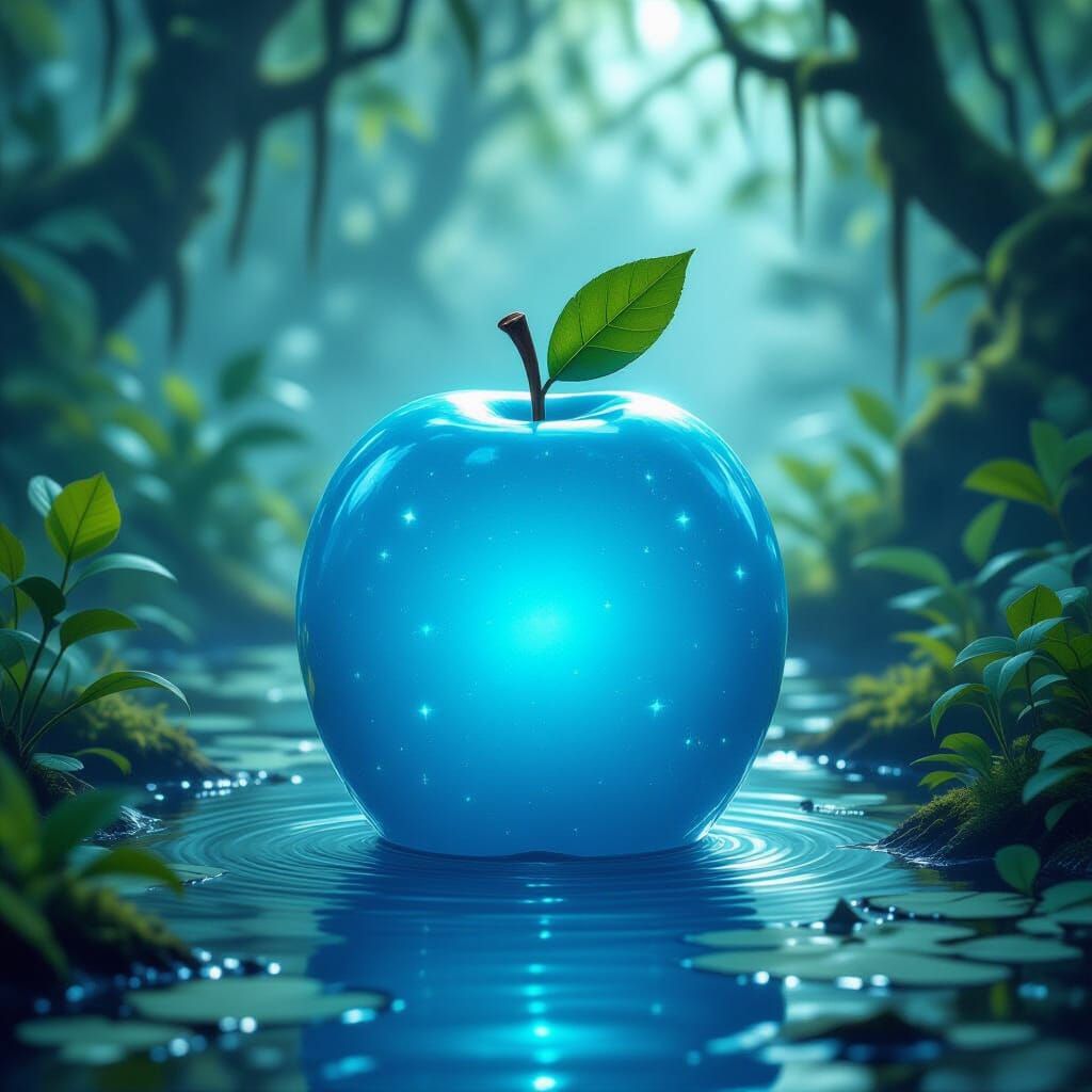 Glowing Blue Hist Apples in Swampy Fantasy Landscape