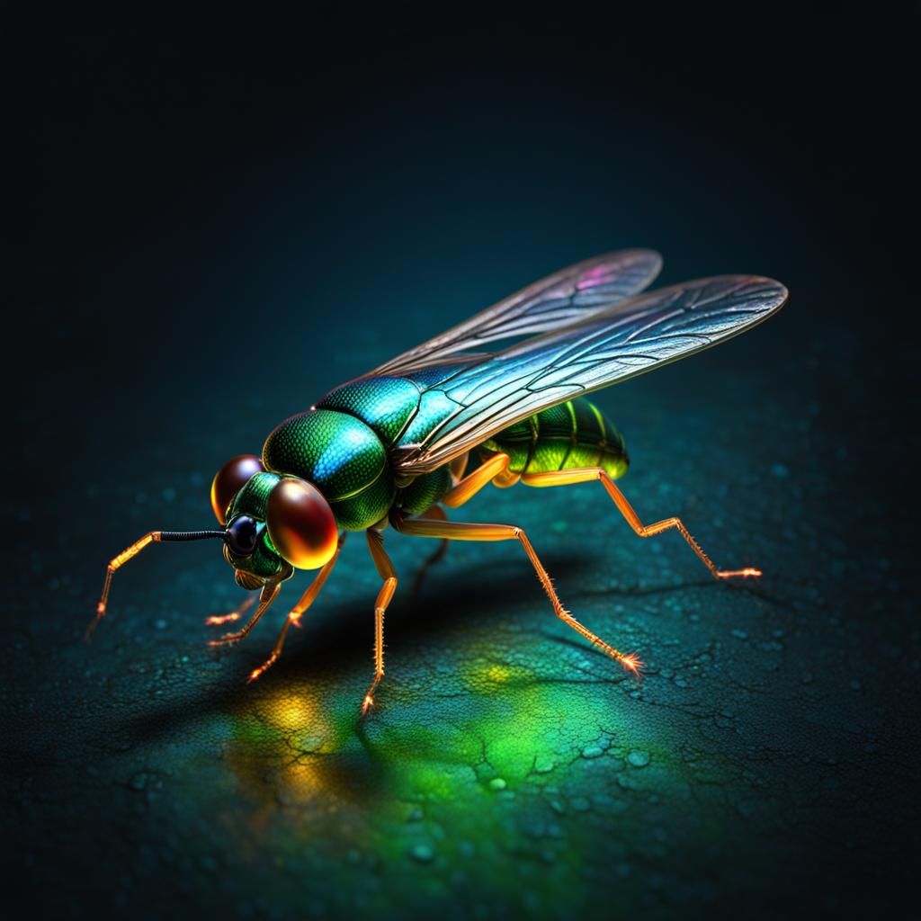 Iridescent Firefly in Hyperrealistic Dynamic Lighting