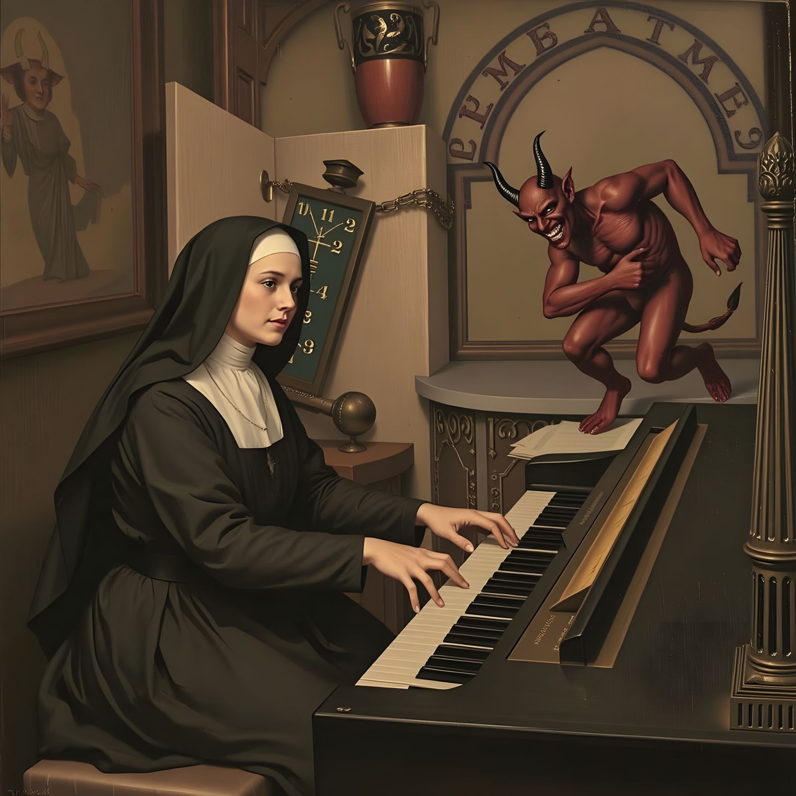 Spanish Renaissance Nun Plays Piano Amidst Devil's Delight
