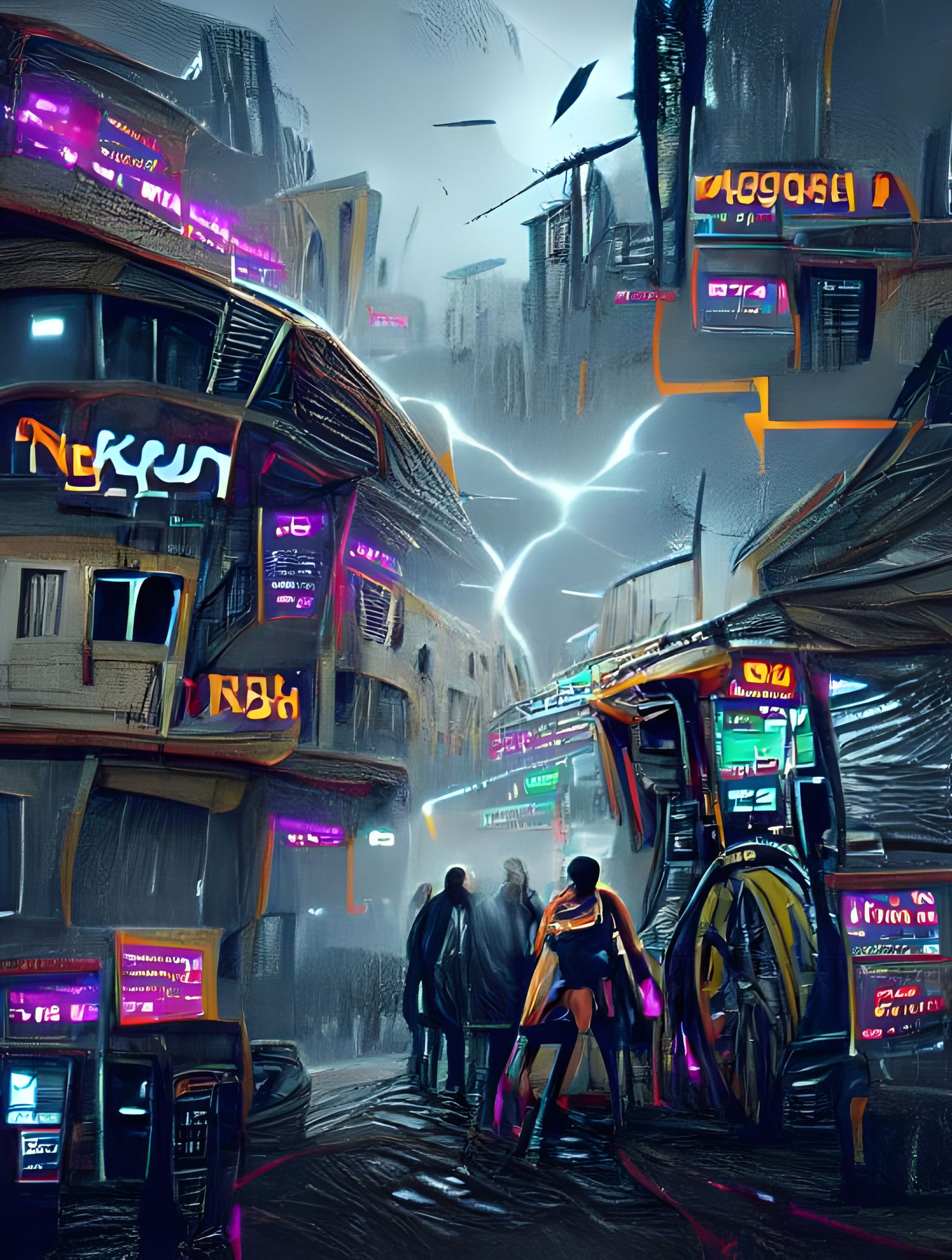 Cyberpunk Bitcoin Lightning Cityscape in Neon Style