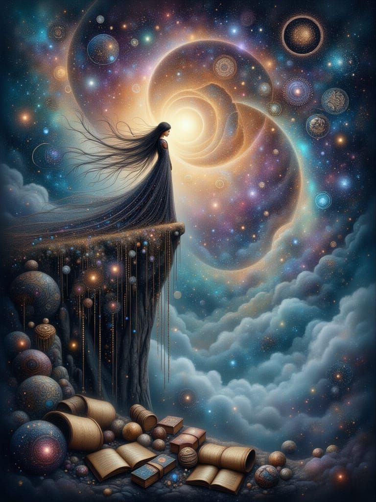Woman Overlooking Star Nebula in Surrealist Style