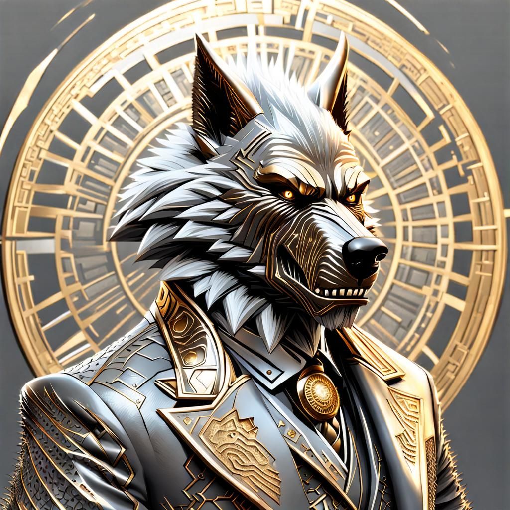 Werewolf Portrait with Fractal Art Background