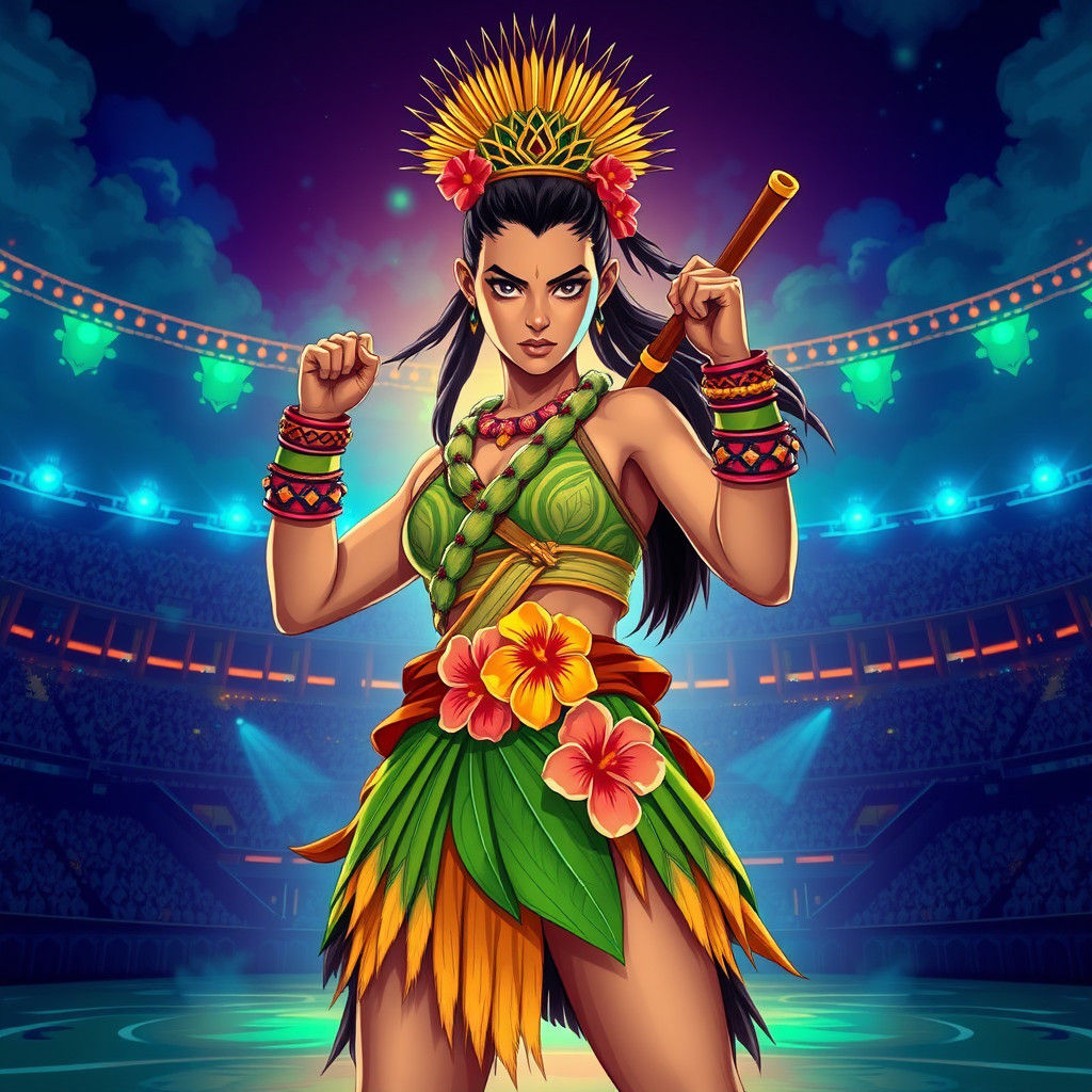 Tongan Warrior in Tournament Arena, Anime Style