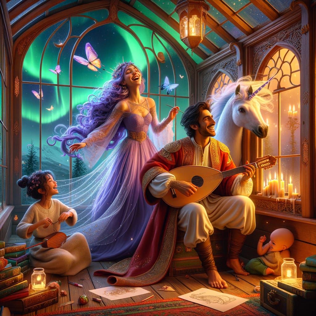 Whimsical Middle Eastern Couple Under Northern Lights