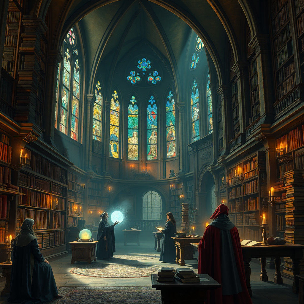 Mystical Library of Wizards in Cinematic Style