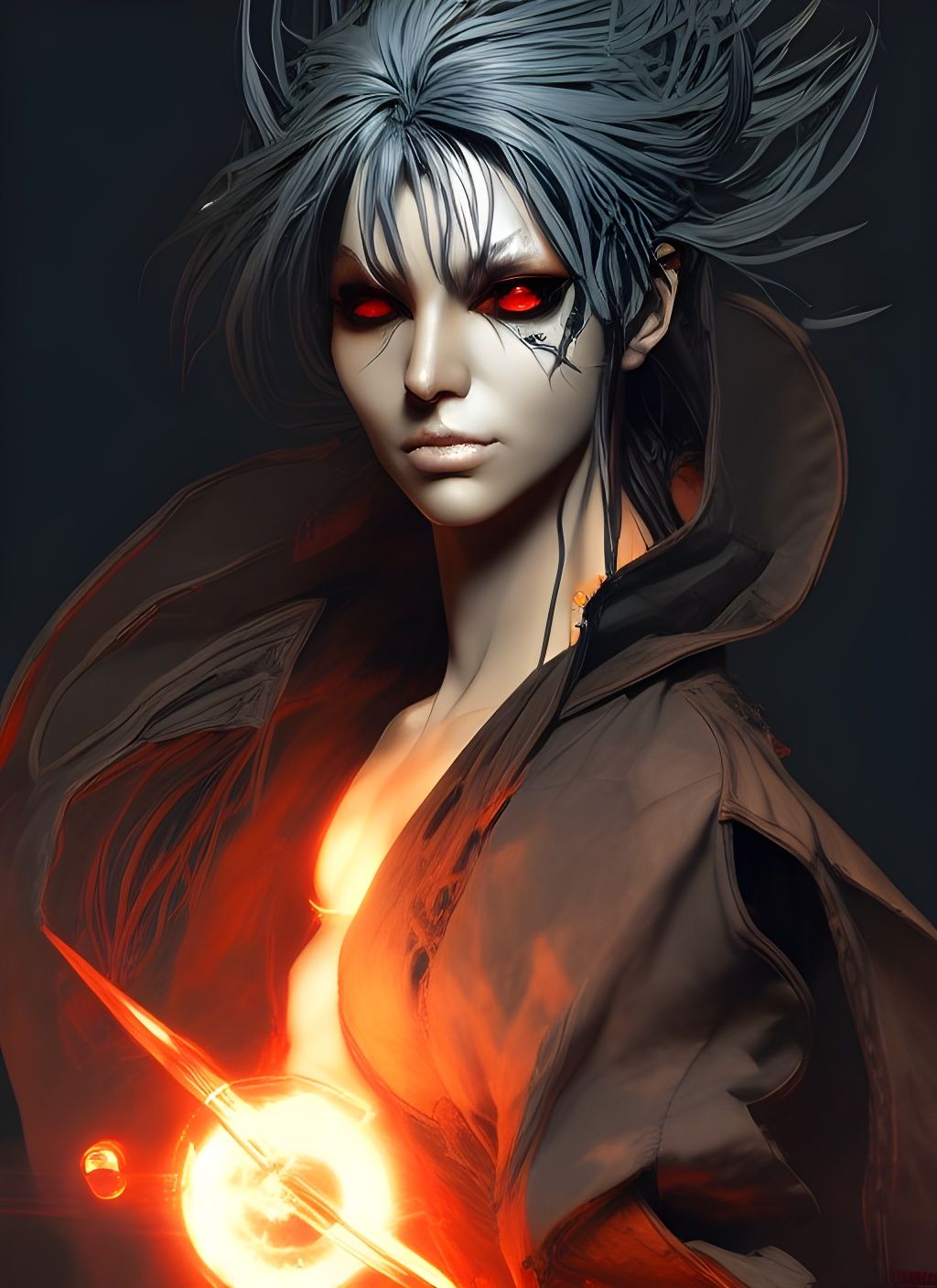 Fiery Sorceress Portrait in Dark Fantasy Style