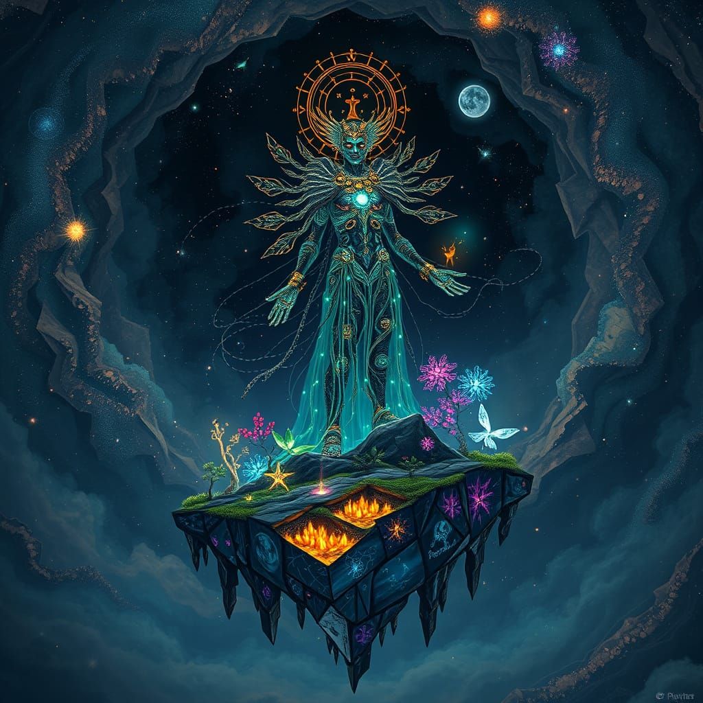 Mystical Shaman with Bioluminescent Flora in Anime Style