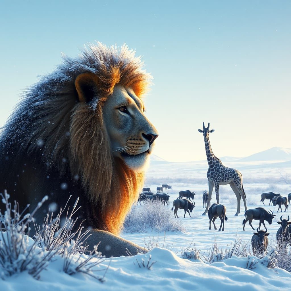Snowy Savannah: A Winter Wildlife Fantasy