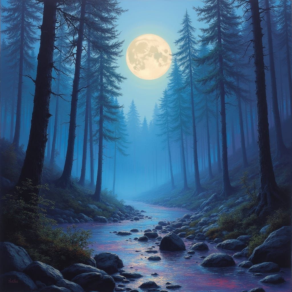 Iridescent Crystal Pine Forest in High Fantasy Style