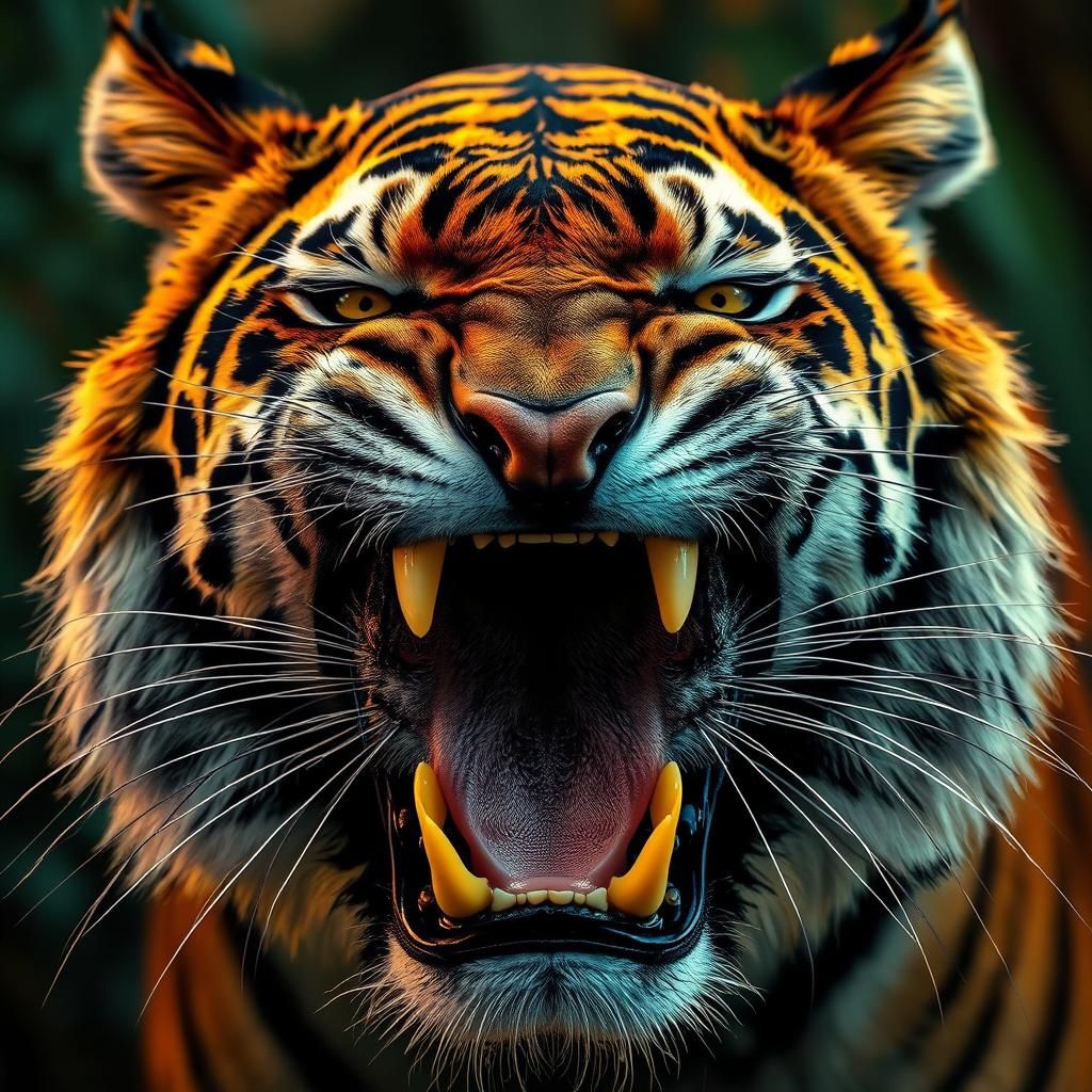 Fearsome Tiger Snarling in Jungle Light
