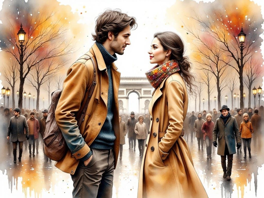 Parisian New Year's Eve Encounter in Pastel Hues