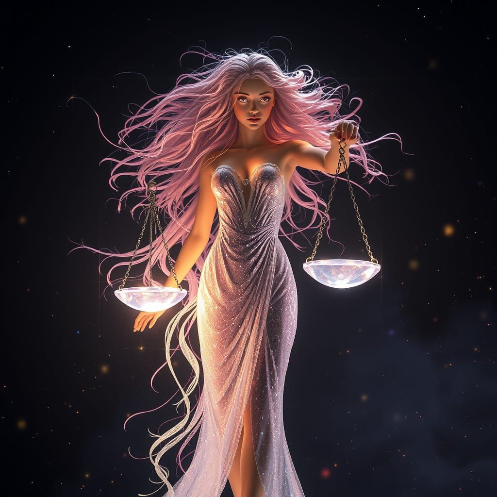 Celestial Libra Lady of Justice in Ethereal Splendor