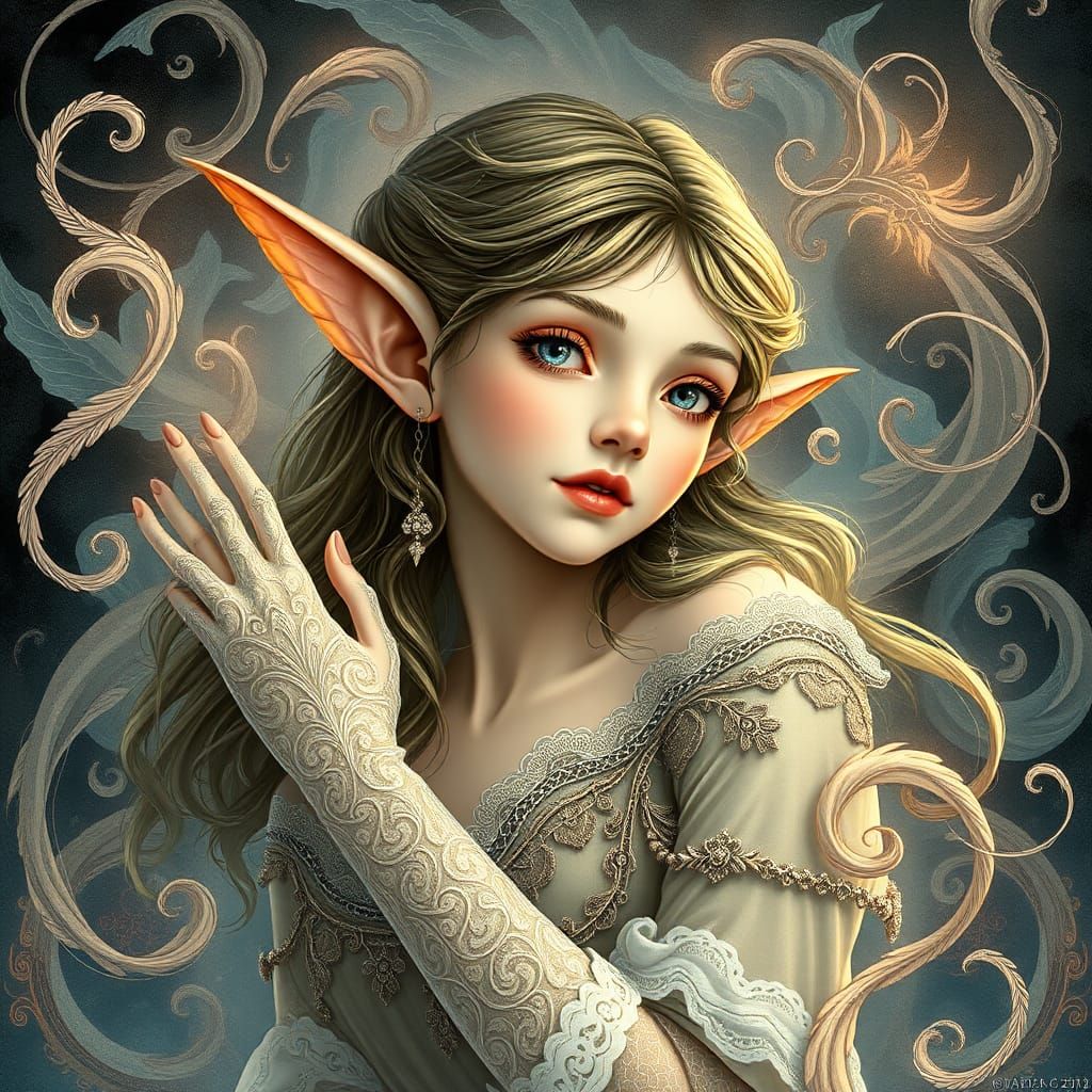 Victorian Elf in Enchanted Fractal Forest