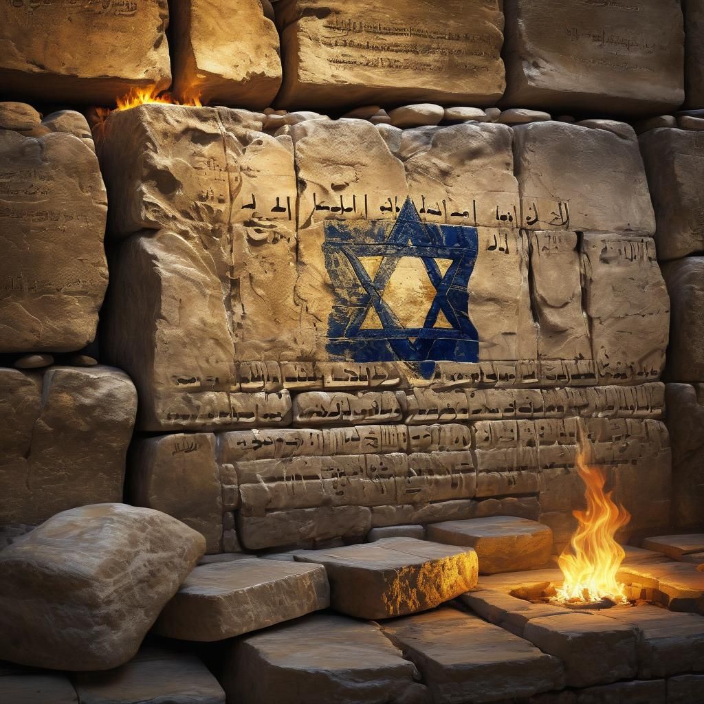 Majestic Israel Flag on Western Wall in Vibrant Golden Light