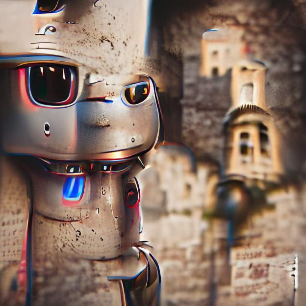 Robot in Medieval City: 8K Resolution
