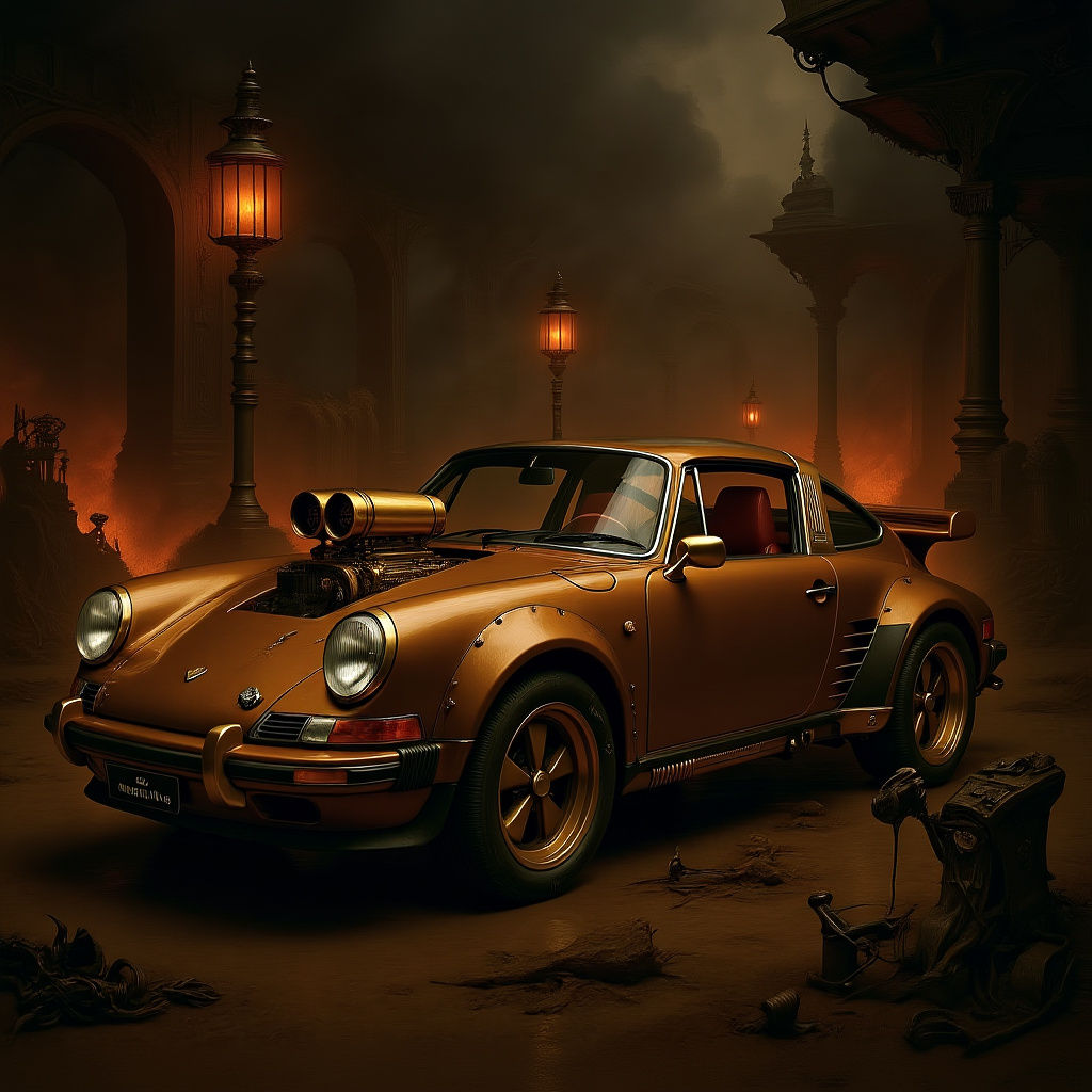 Steampunk Porsche Carrera with Engine Detail