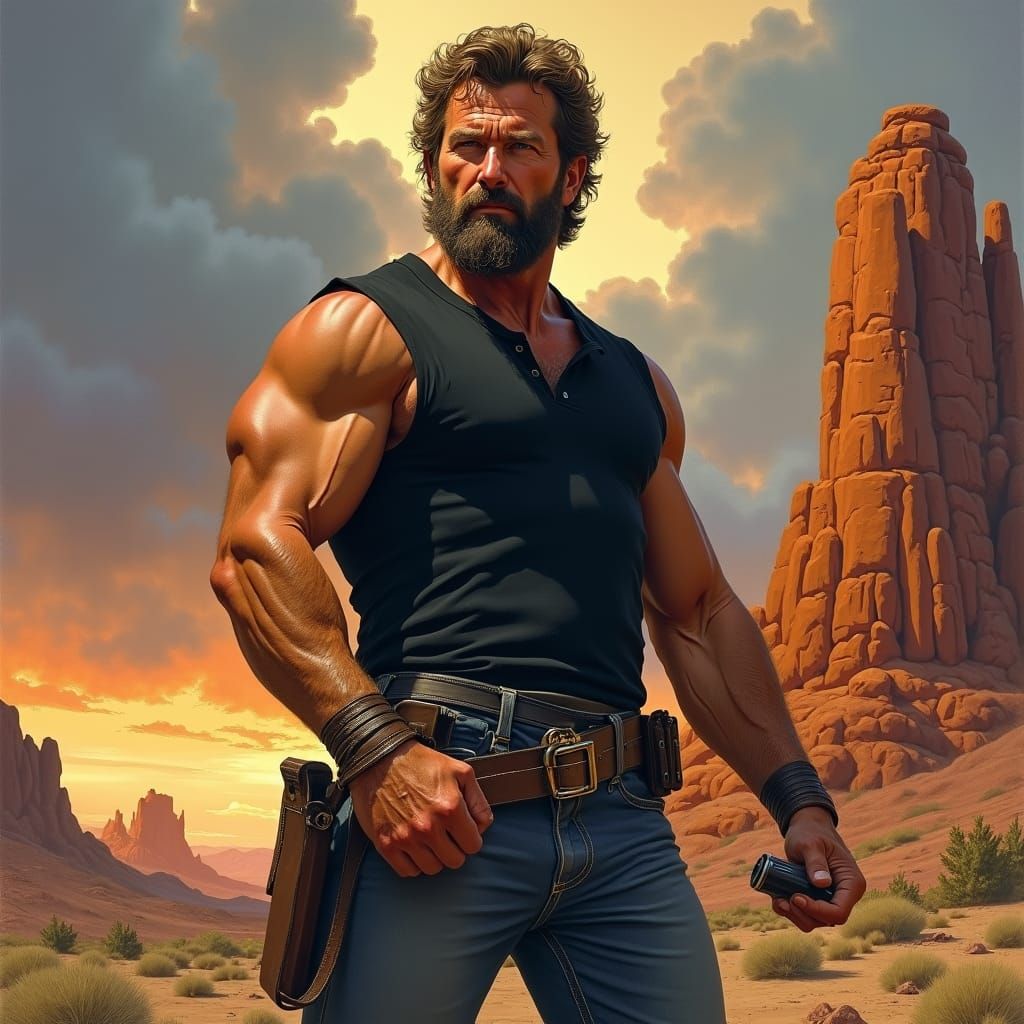 Rugged Martial Artist in American Southwest Landscape