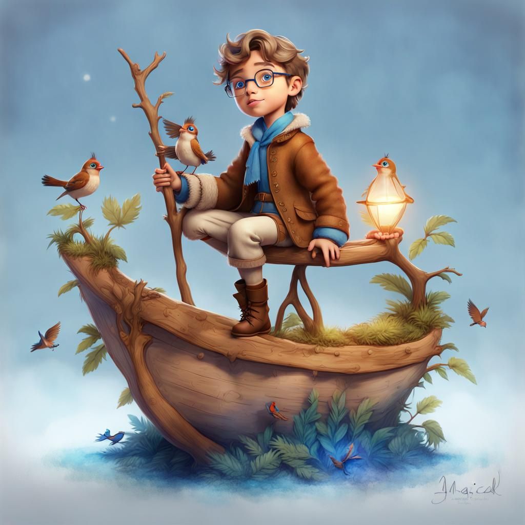 Whimsical Prince Listens to Singing Birds in Forest