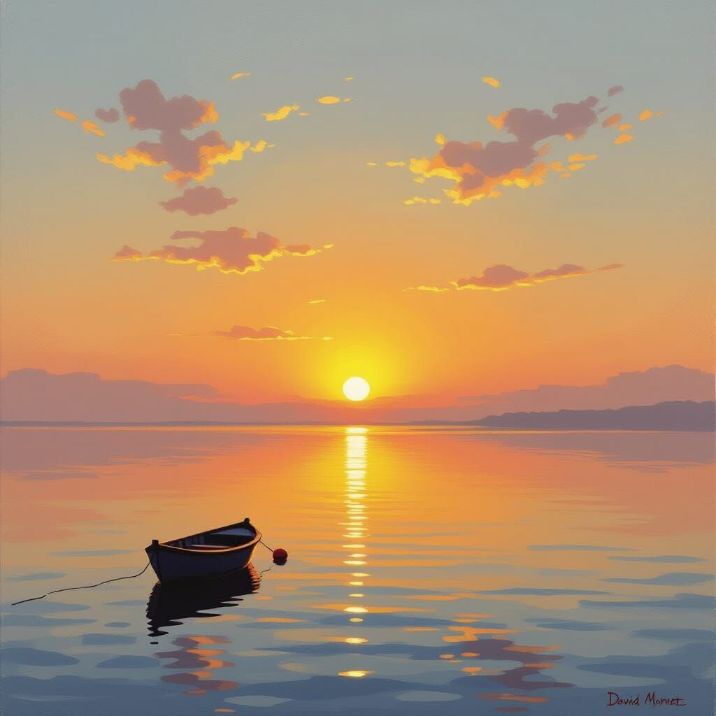 Golden Dawn Landscape in Impressionistic Style