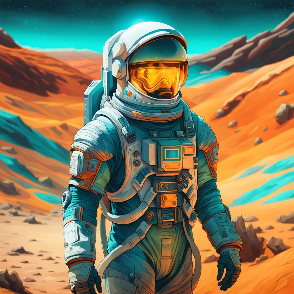 Astronaut in Barren Landscape with Ethereal Cloak