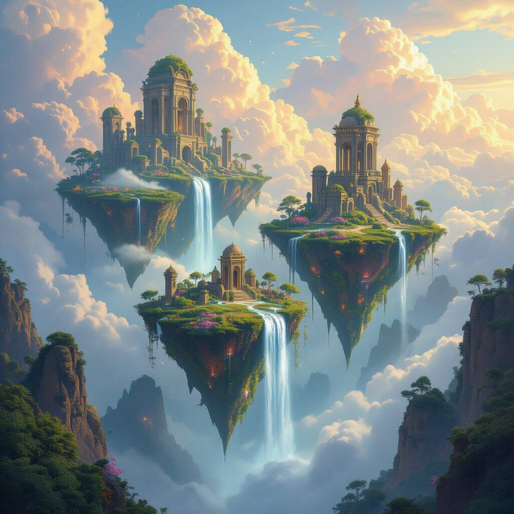 Epic Floating Islands Landscape with Glowing Flora