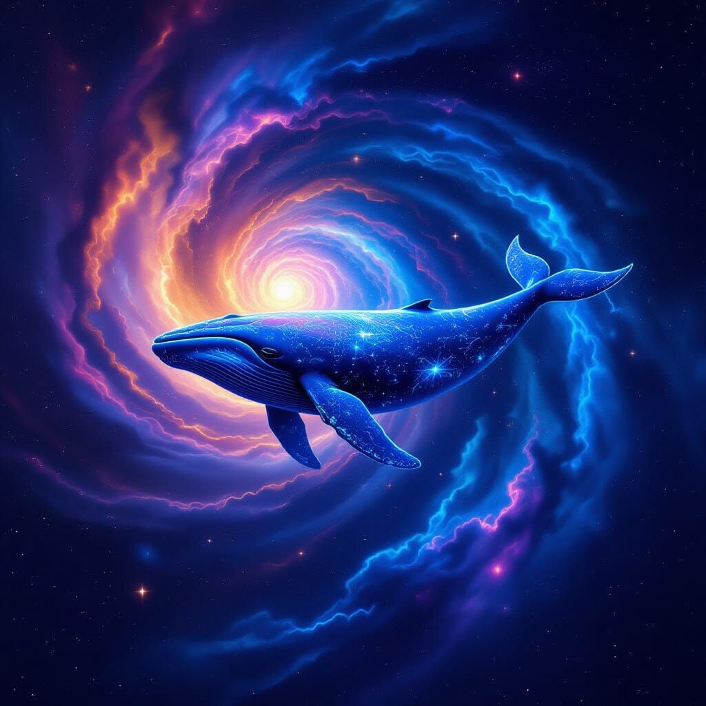 Bioluminescent Whale in a Cosmic Vortex
