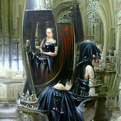 Gothic Princess in Mirror, Oil Painting