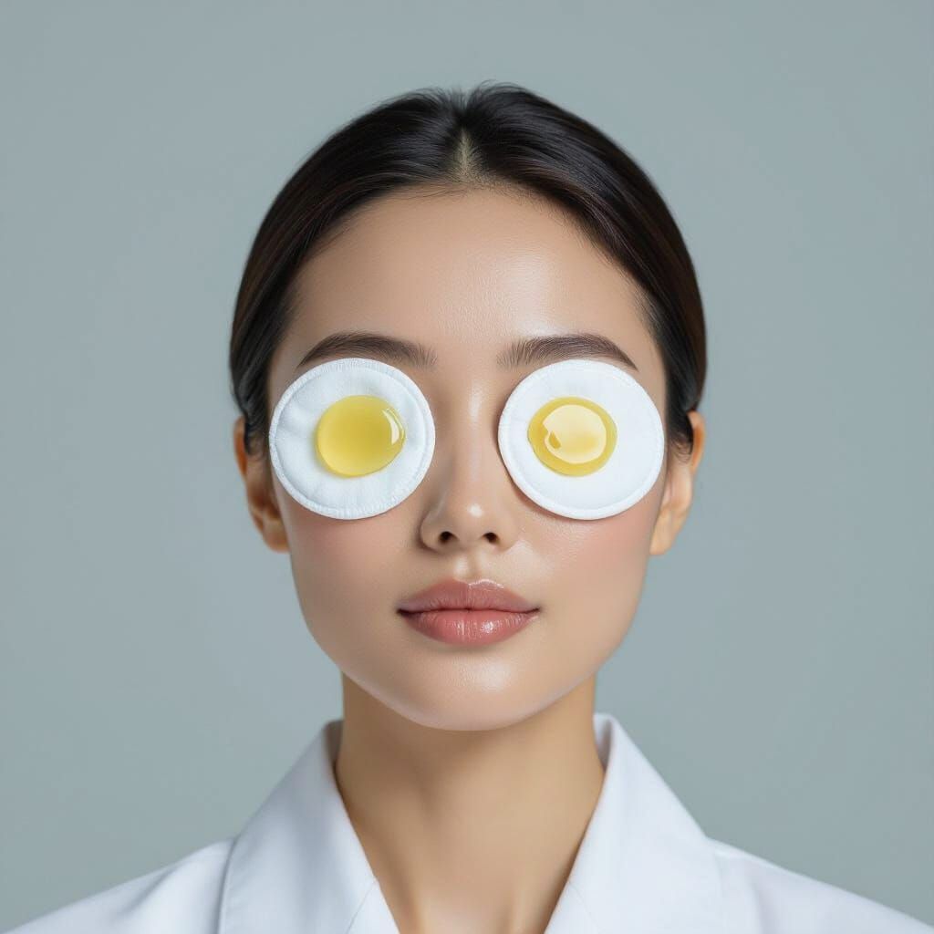 Hyperrealistic Medical Close-Up: Eye Pads Soaked in Liquid