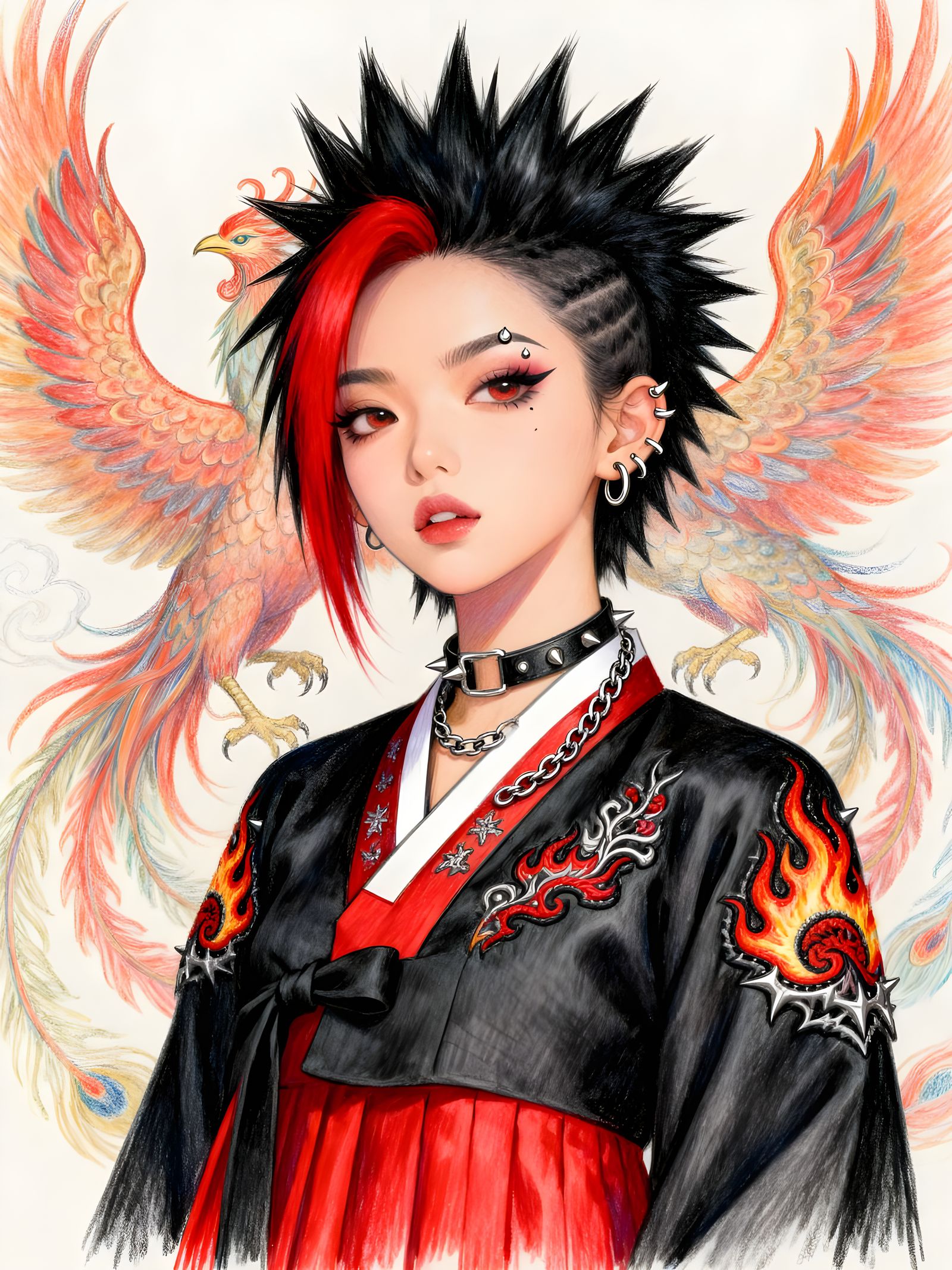 Punk Hanbok Woman: Manhwa Style Portrait