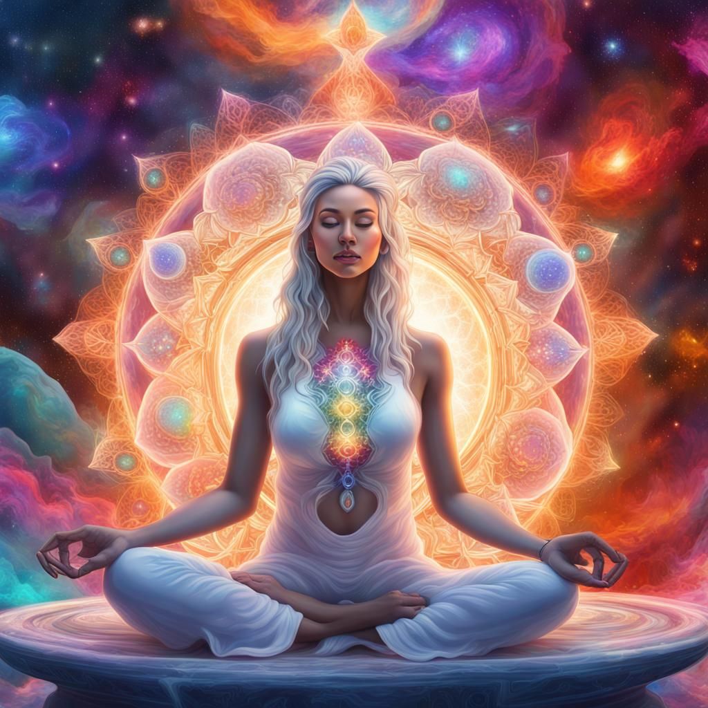 Goddess Meditation in Galaxy: Colorful Fantasy Art