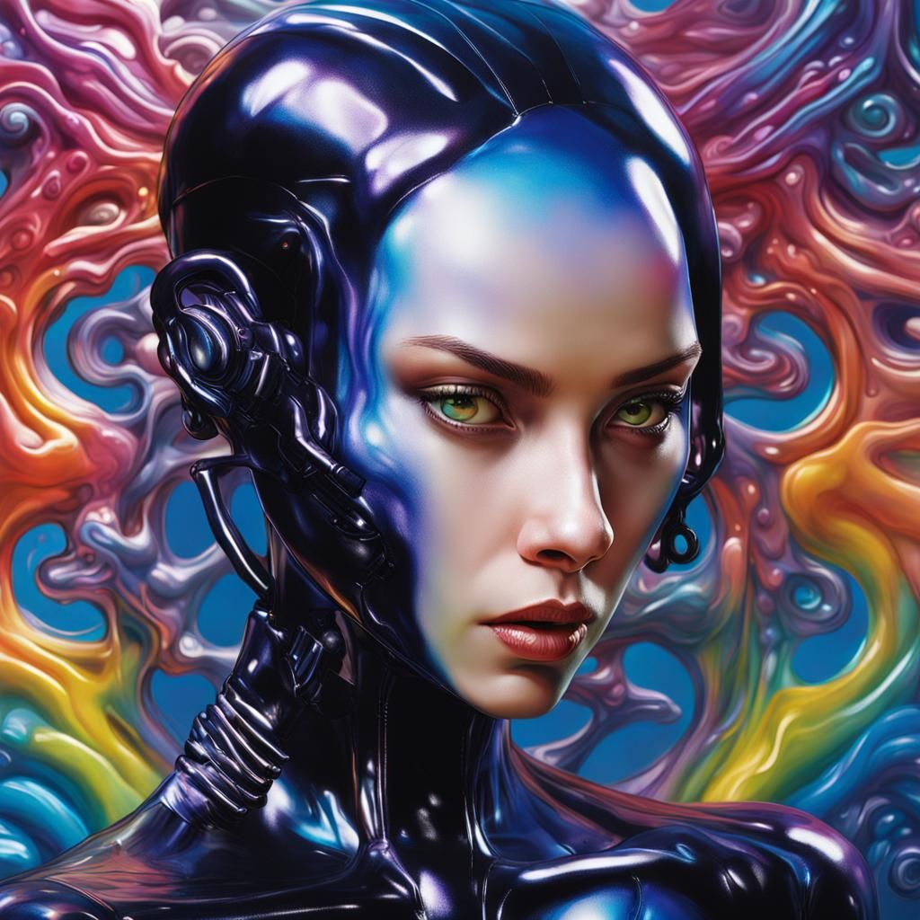 Surreal Latex Figure in Colorful Biomechanical Style