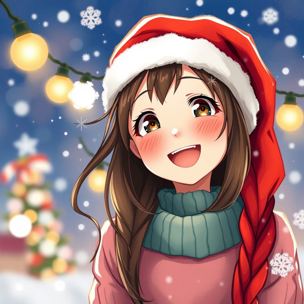 Joyful Anime Christmas Scene in Whimsical Style