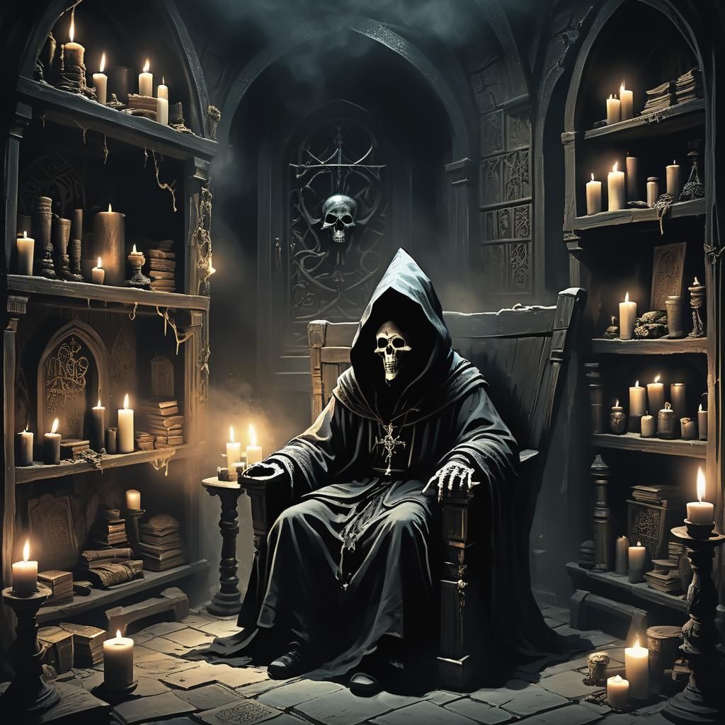 A mage becoming a lich by means of necromancy, using a magic...